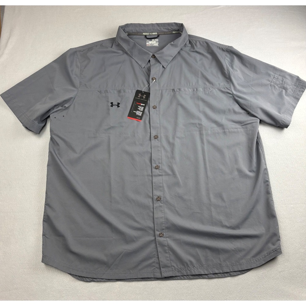 NWT Under Armour HeatGear Men's 3XL Gray Short Sleeve Button Down Fishing Shirt